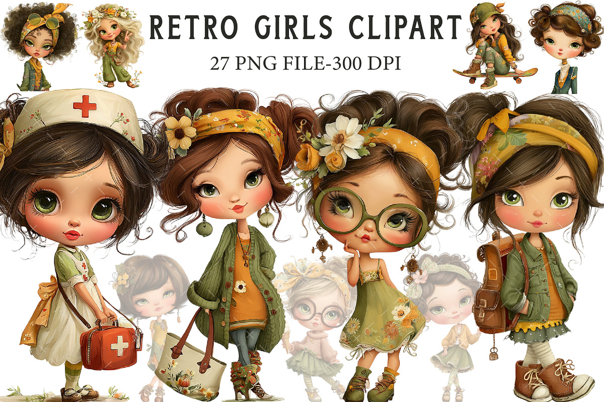Retro Girls Clipart, an Illustration by Libby Wishes (Photo 1 of 7)