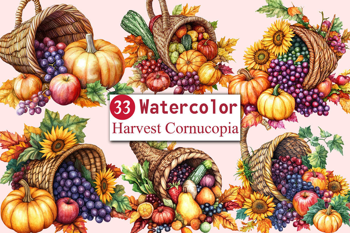Watercolor Harvest Cornucopia, an Illustration by CitraGraphics (Photo 1 of 7)