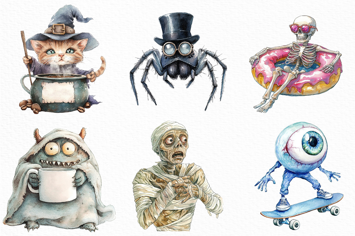 Watercolor Funny Halloween Clipart, an Illustration by Craft Nest (Photo 5 of 6)