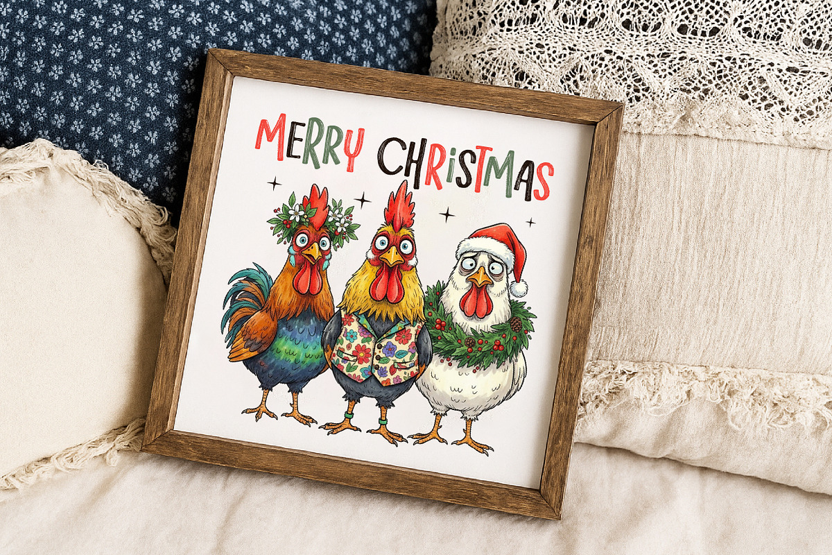 Merry Christmas, Funny Roosters PNG, an Illustration by Libby Wishes (Photo 7 of 8)