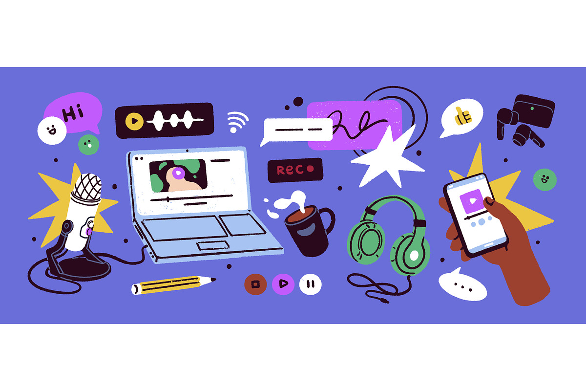 Podcast, music recording items set, a Technology Illustration by Good Studio (Photo 3 of 8)