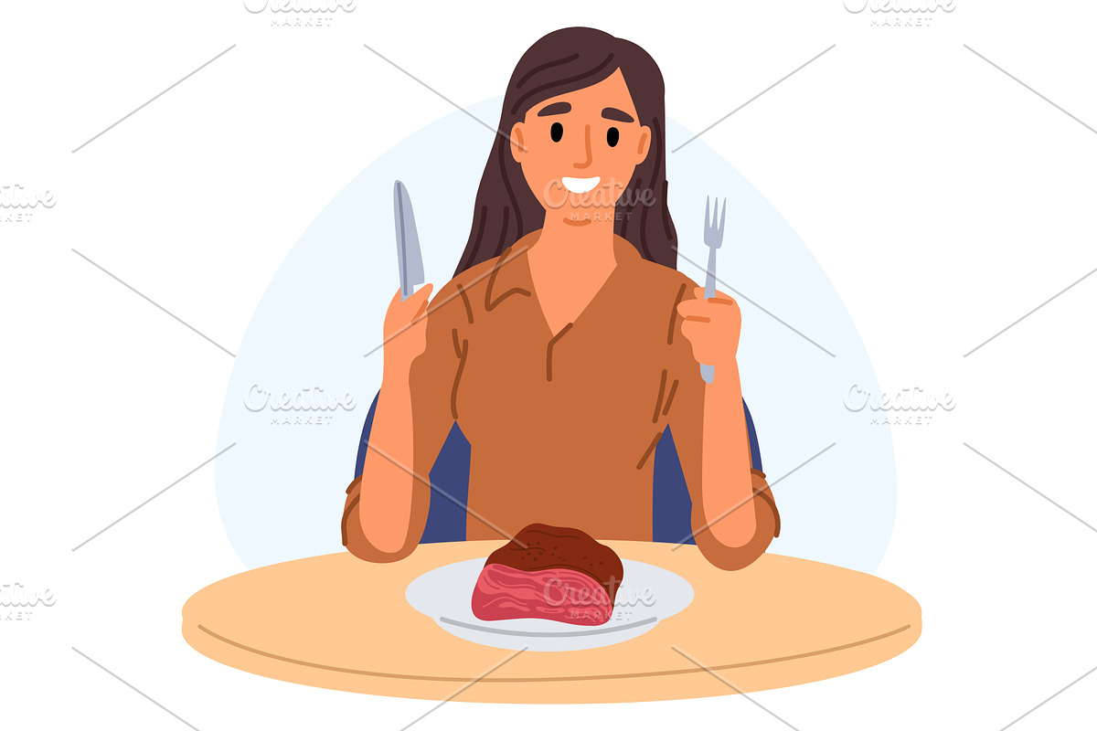 Girl eating large piece of fried, a Food Illustration by Vectorbuum