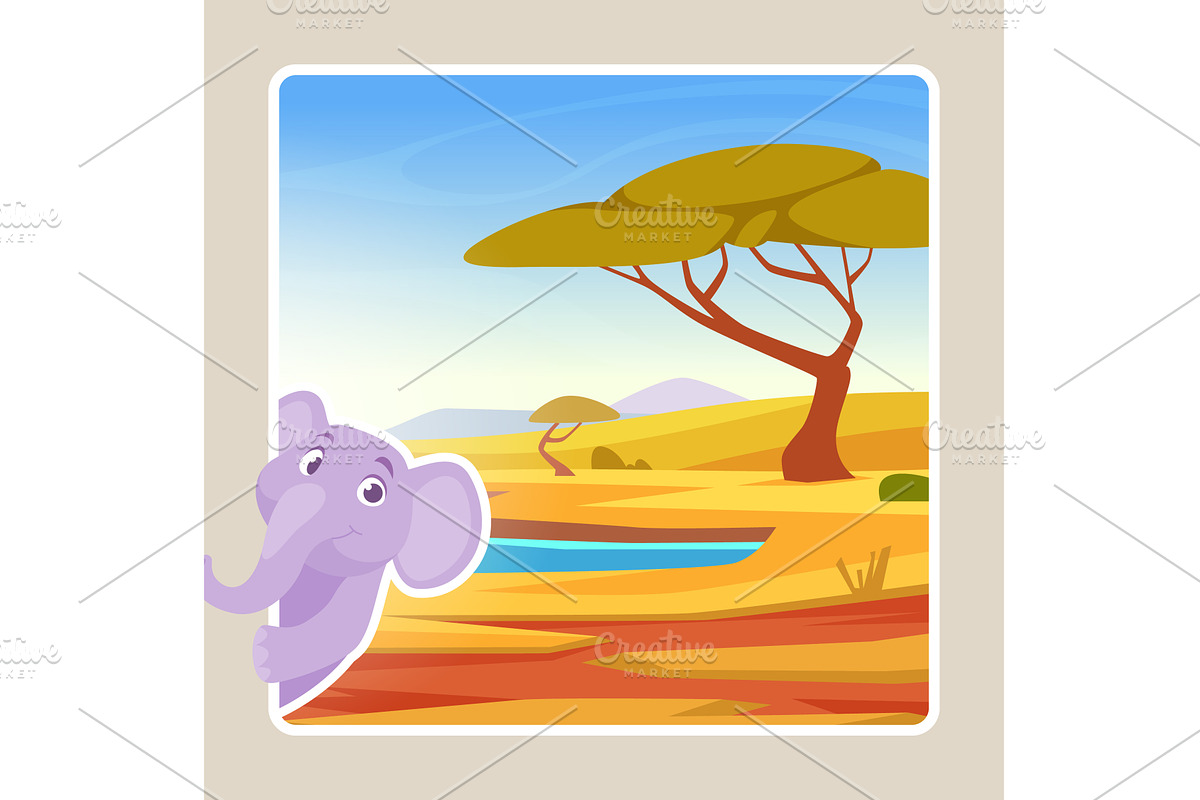 Peeking elephant. desert background, an Animal Illustration by Onyx