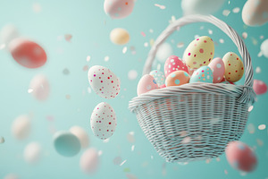 Colorful easter eggs in a basket, a Photo by Beautiful things