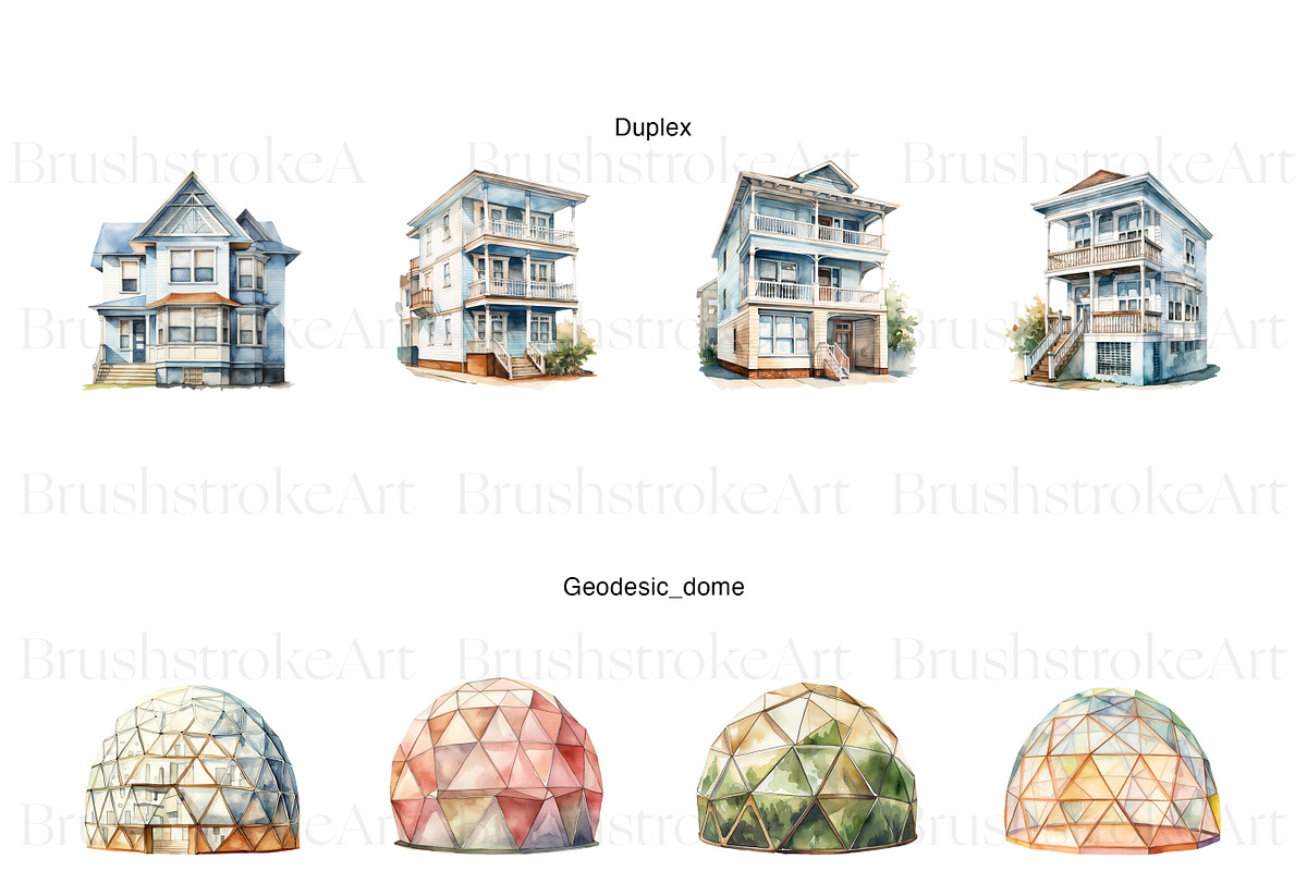 Watercolor Houses Clipart, Townhouse, a Decorative Illustration by BrushstrokeArtGB (Photo 5 of 10)