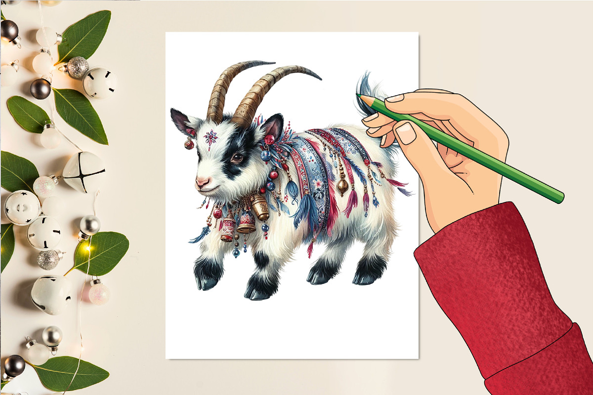 Watercolor Mardi Gras Goat Clipart, an Illustration by DreamCafeArt (Photo 4 of 6)
