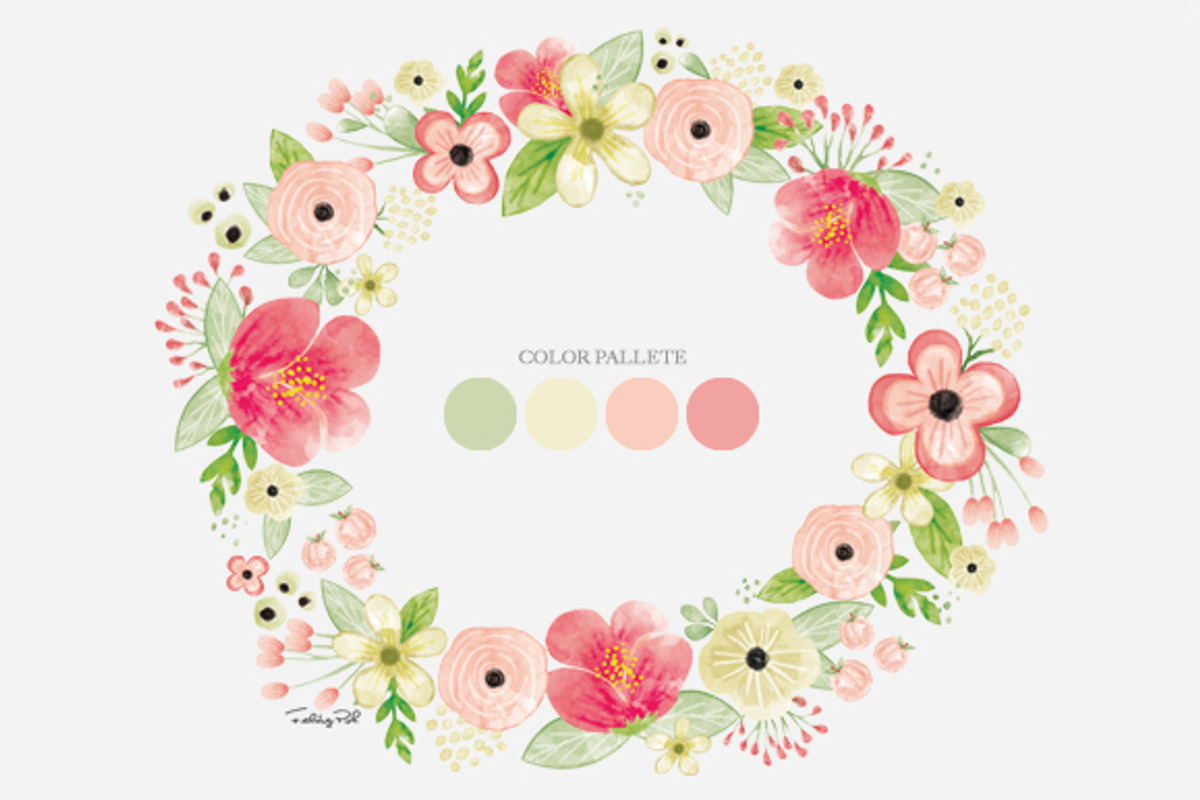 Watercolor Floral Wreath 1, an Illustration by hellopop design (Photo 2 of 2)