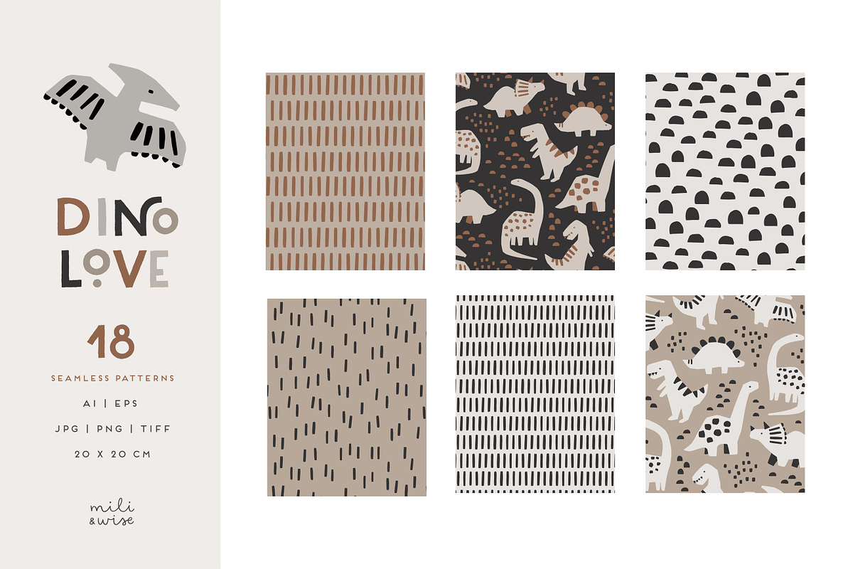 Dino Love Kids Pattern Collection, a Pattern Graphic by Point and Poem (Photo 5 of 7)