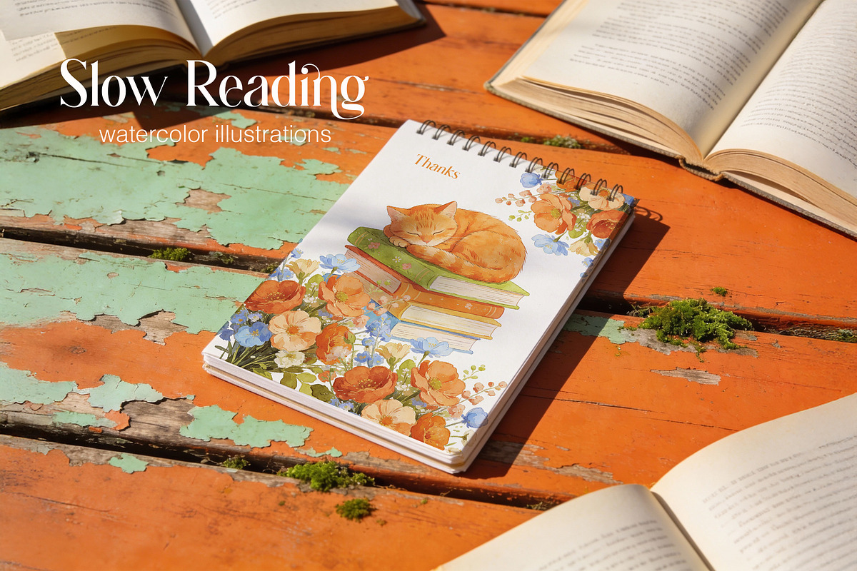 Slow Reading. Watercolor clipart, an Education Illustration by Polli Deeva (Photo 12 of 12)