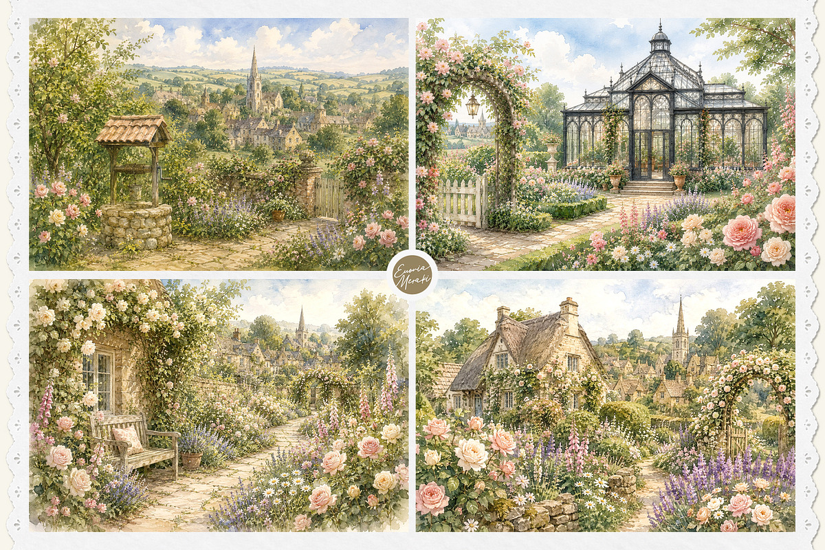 English Cottage Garden in Watercolor, a Decorative Illustration by Euonia Meraki (Photo 4 of 20)