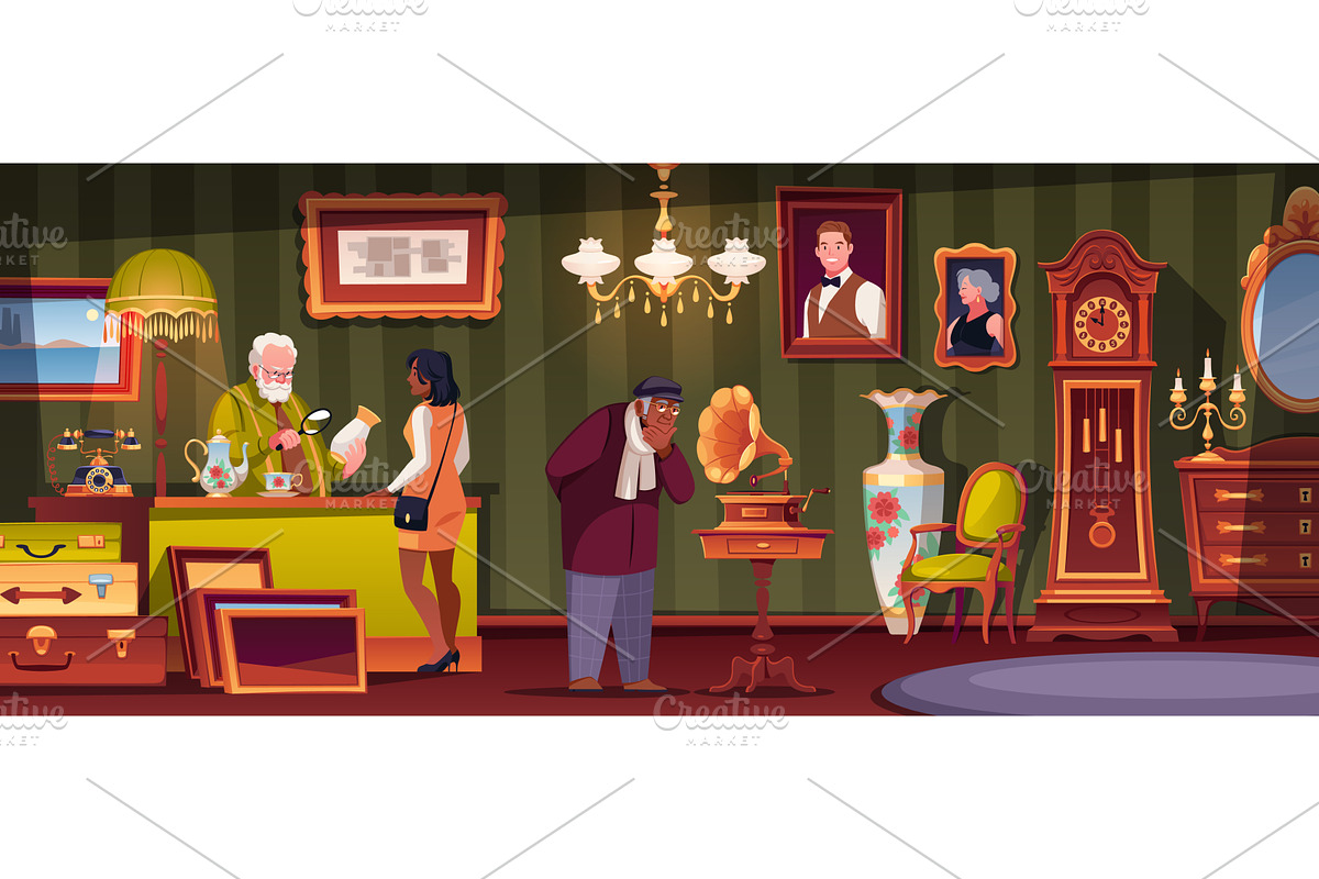 Antique shop visitors. People, an Object Illustration by YummyBuum