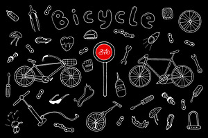 Bicycle Collection In Doodle Style