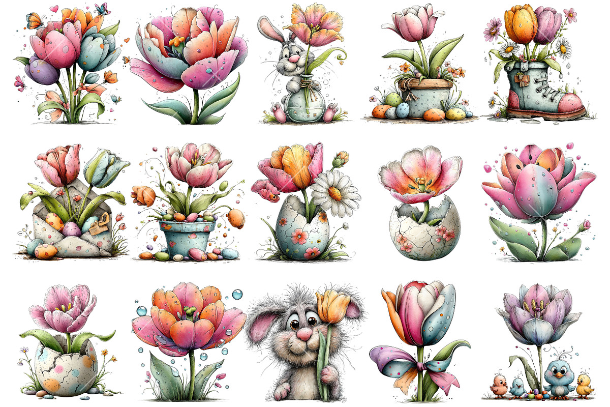Whimsical Spring Tulip Flower Clipar, an Illustration by OK Design (Photo 3 of 6)