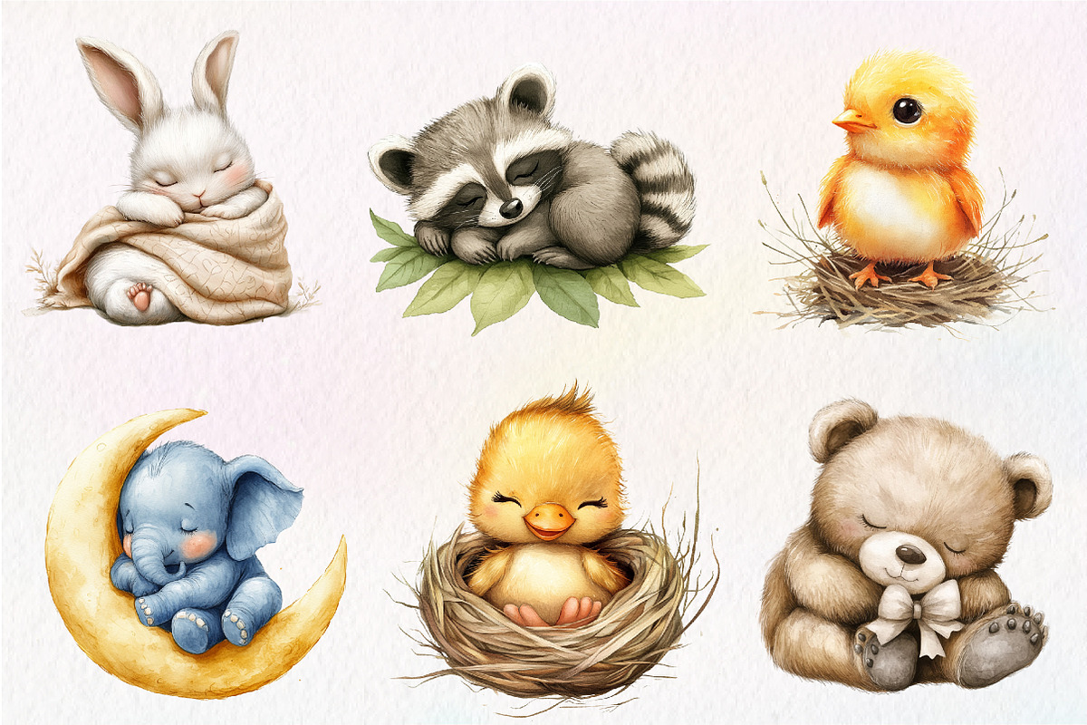 Sleeping Baby Animals, Neutral Baby, an Illustration by CreationArt (Photo 6 of 9)