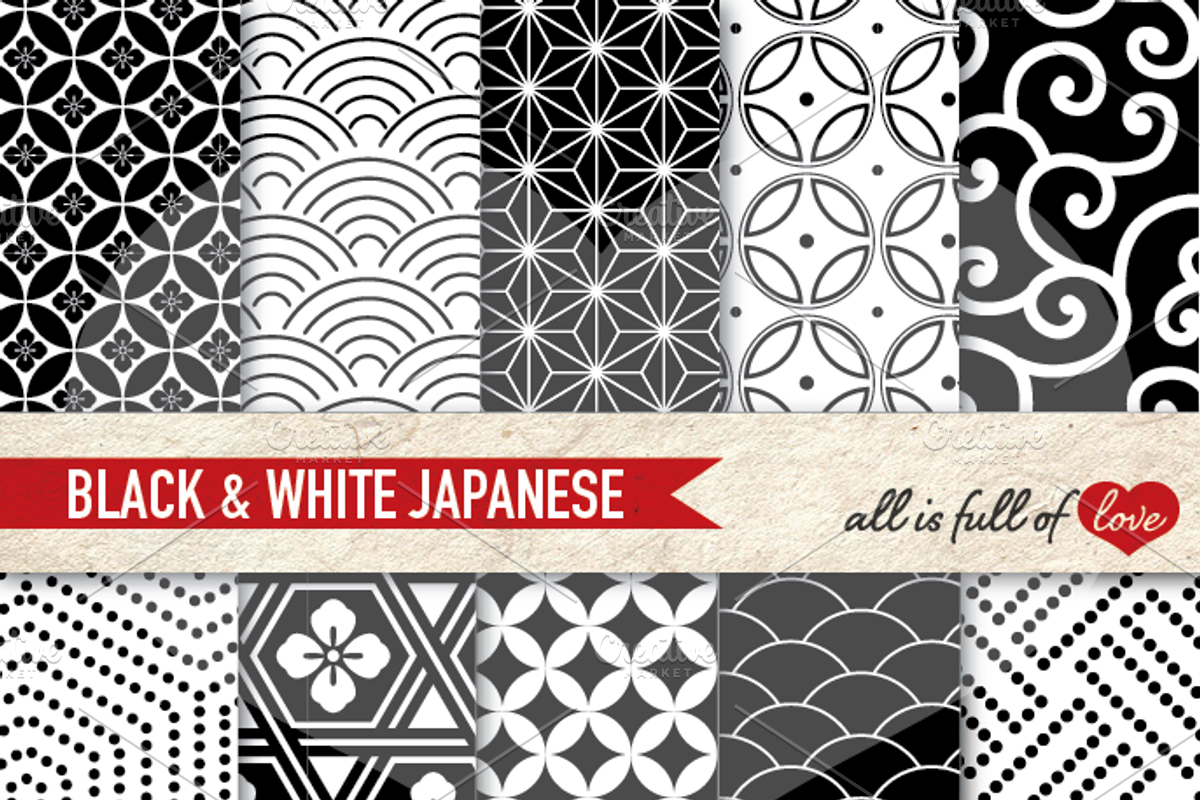 Japan Seamless Black White Patterns preview 2