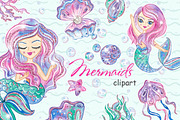 Mermaid Clipart, a Person Illustration by GlamArtZhanna (Thumbnail 1 of 3)