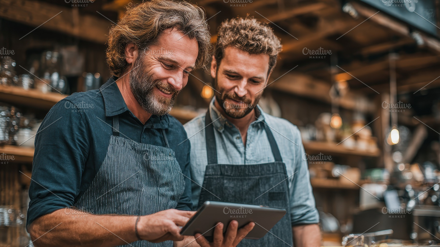 Two male business owners reviewing t, a Photo by Pixeness Studio