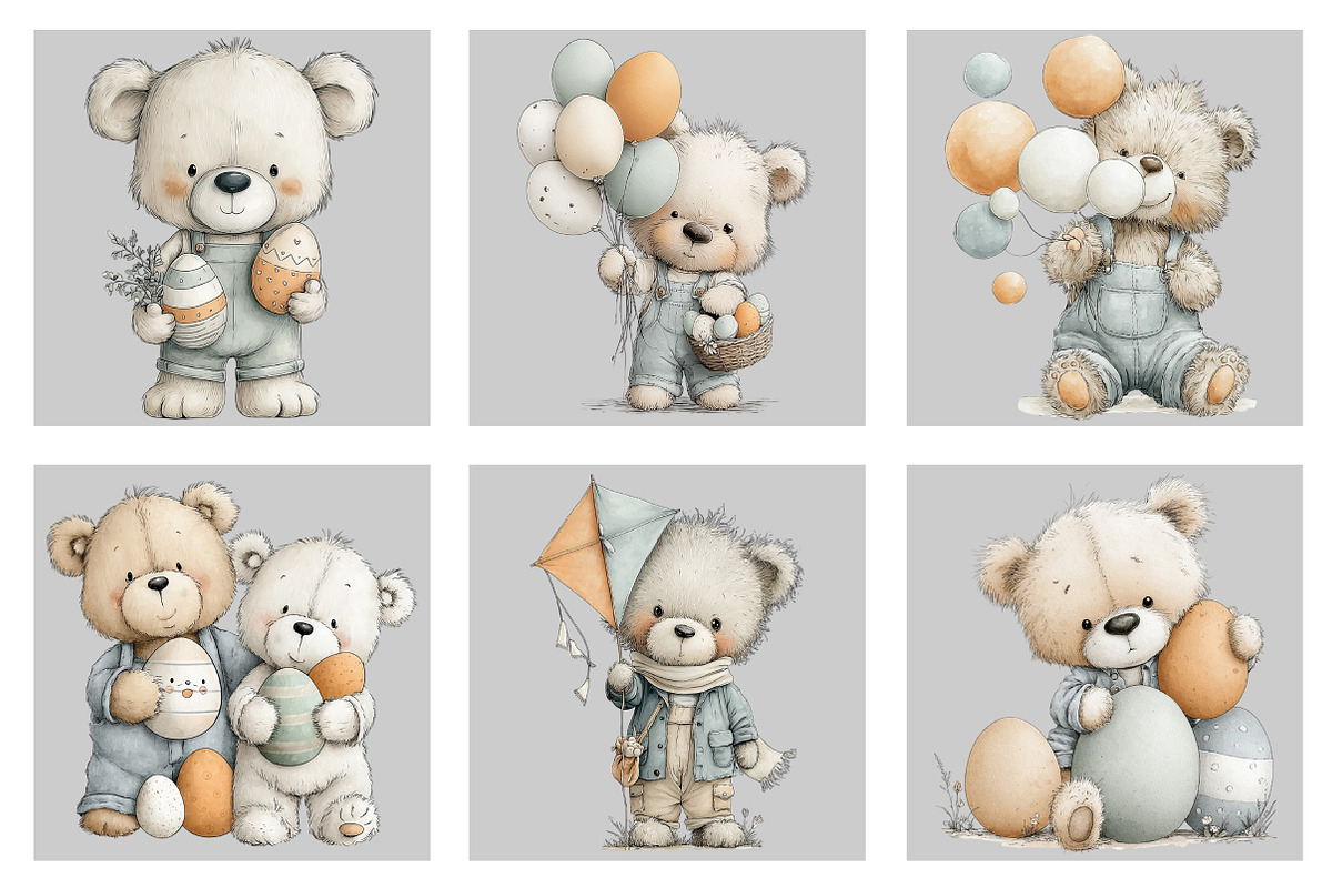 Whimsical Easter Bear Clipart, an Illustration by Black Bird Studio (Photo 5 of 5)