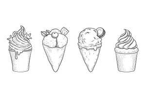 Hand drawn detail ice cream dessert