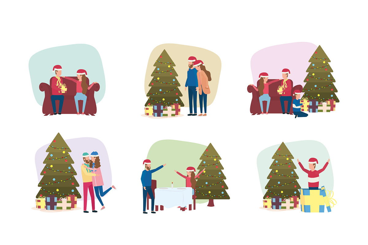 Christmas Family Illustration Set