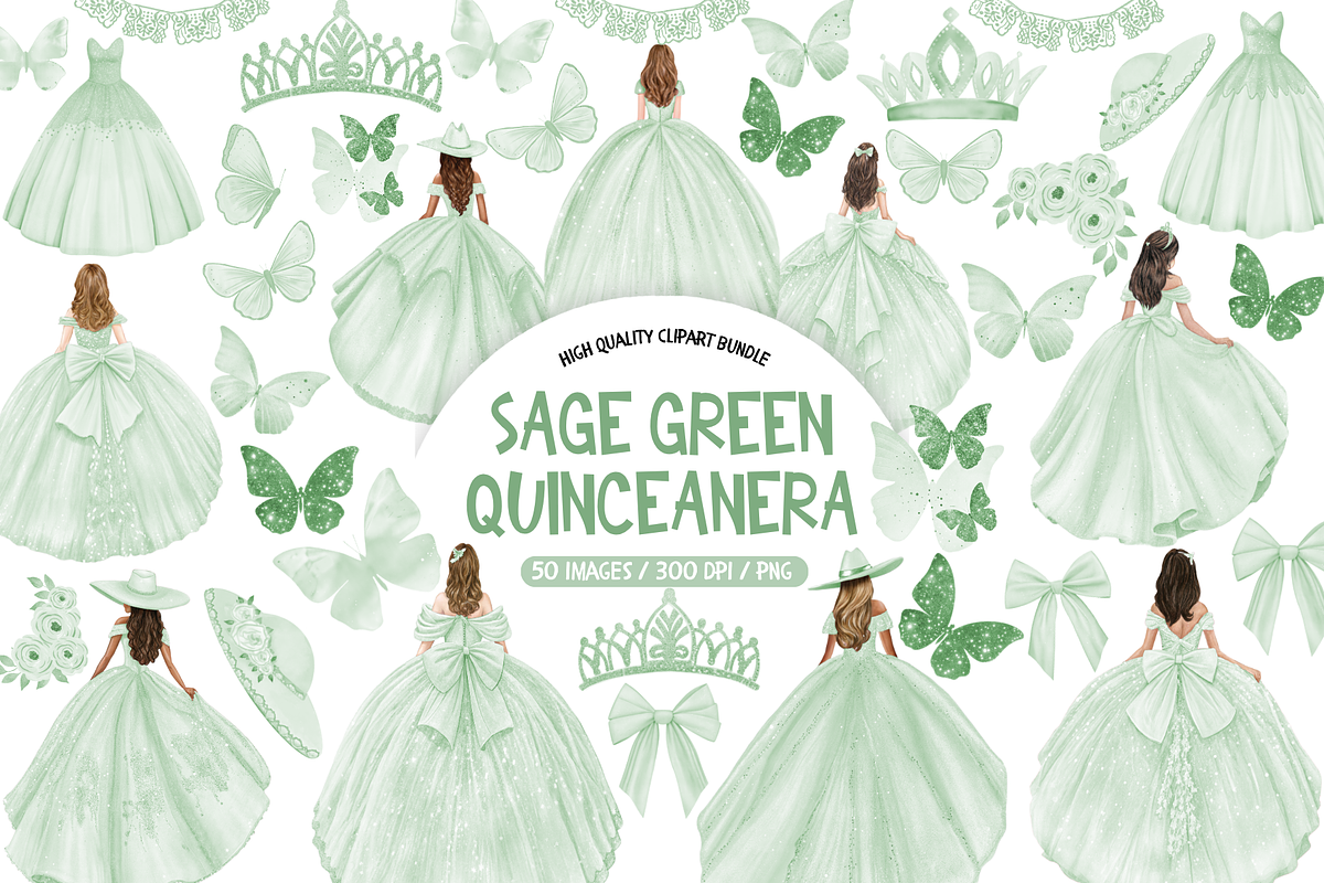 Sage Green Quinceanera Clipart, an Illustration by TatiMockup (Photo 1 of 6)