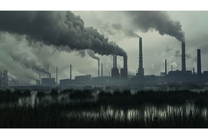 Factory air pollution over wetlands, an Industrial Photo by piter.goskov