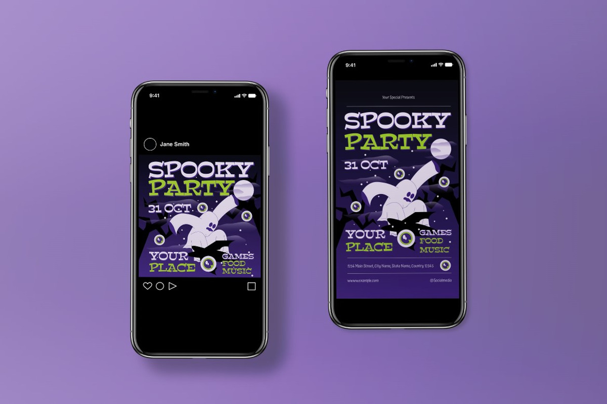 Purple Spooky Party Flyer Set, a Flyer Template by graphicook (Photo 3 of 3)