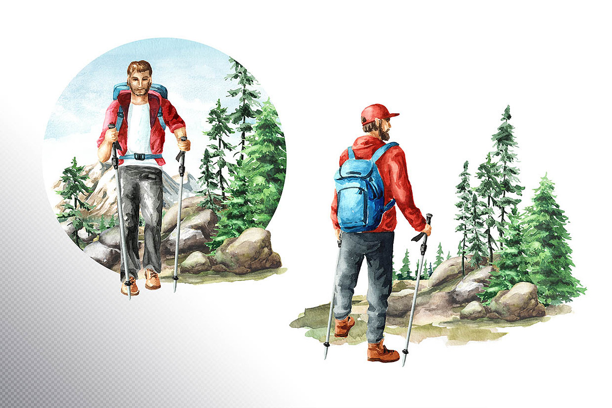 Let's Hiking! Watercolor set, a Person Illustration by Daria Ustiugova (Photo 8 of 13)