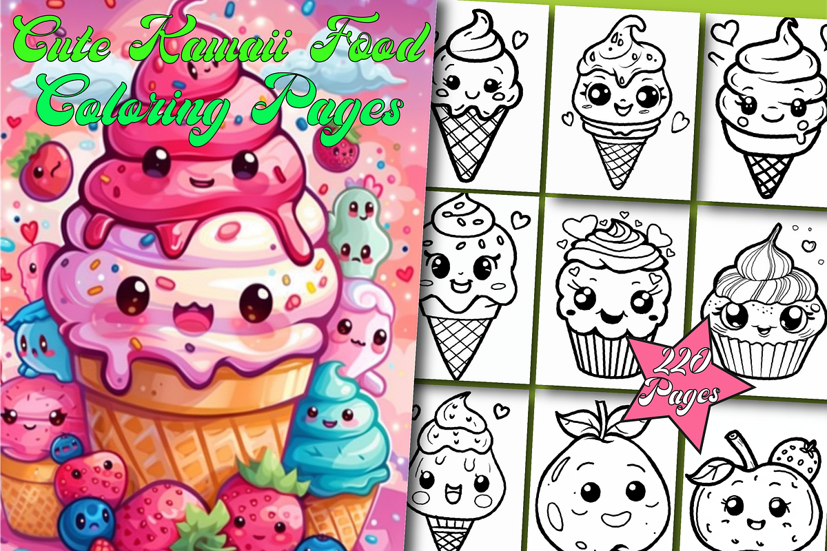 Cute Kawaii Food Coloring Book, an Animal Illustration by Design Zone (Photo 1 of 7)