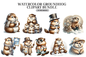 Groundhog Watercolor Clipart