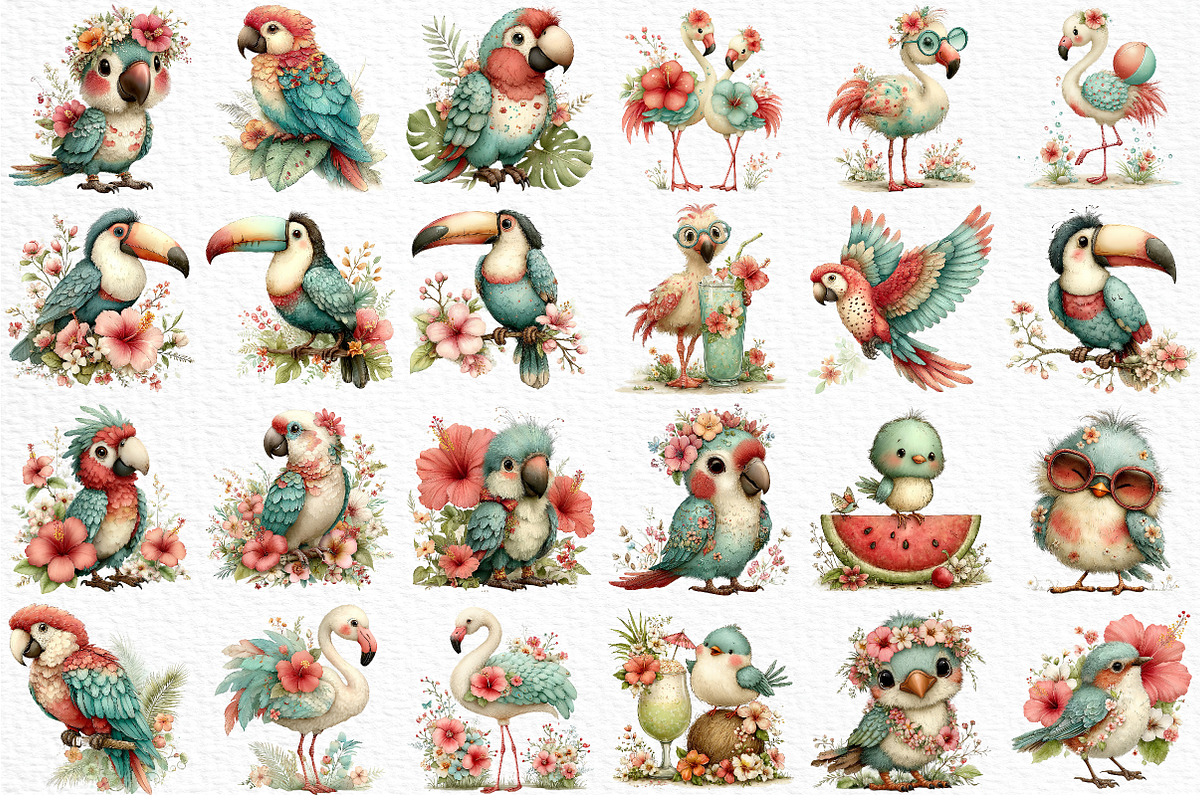 Summer Tropical Birds Clipart, an Illustration by Craft Nest (Photo 6 of 12)