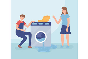 man repairing washing machine, a Person Illustration by studiogstock
