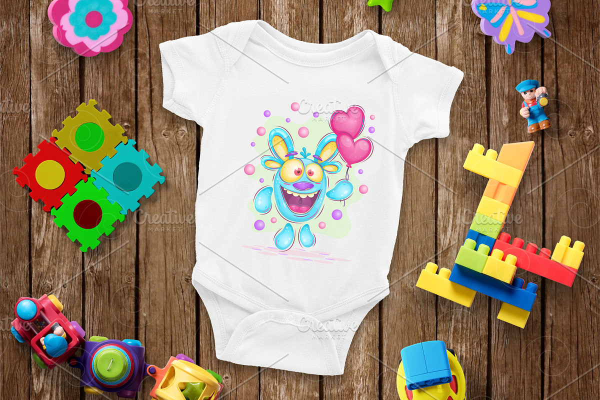 Monster with balloons. Tshirt, PNG., an Animal Illustration by KENO Mascots (Photo 3 of 5)