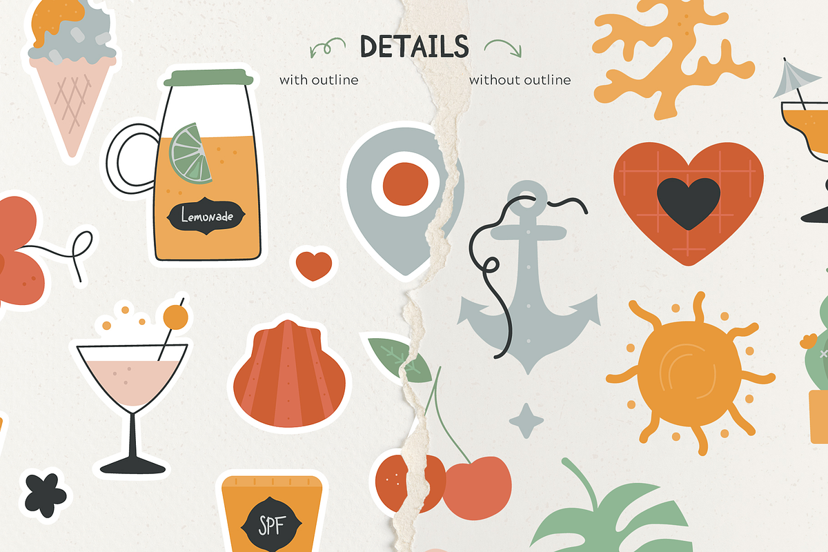 Summer Days | Vector Stickers Pack, a Decorative Illustration by Nutalin Art (Photo 9 of 16)