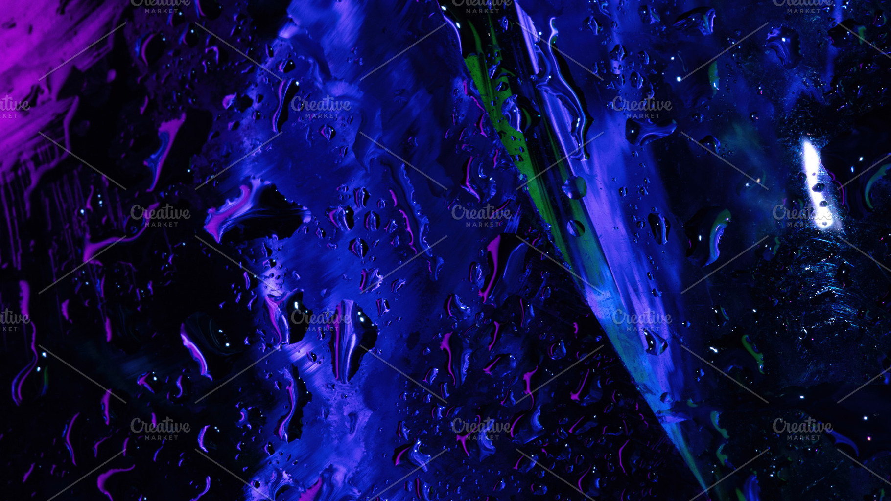 Abstract close-up of wet glass with vivid purple, blue, and gree, a Background Photo by Ales Munt