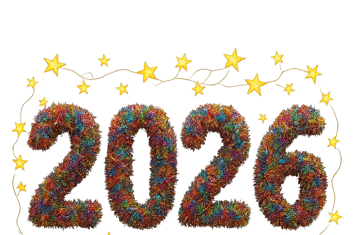 New year 2026 tinsel numbers with gl, an Illustration by Dvoevnore photos