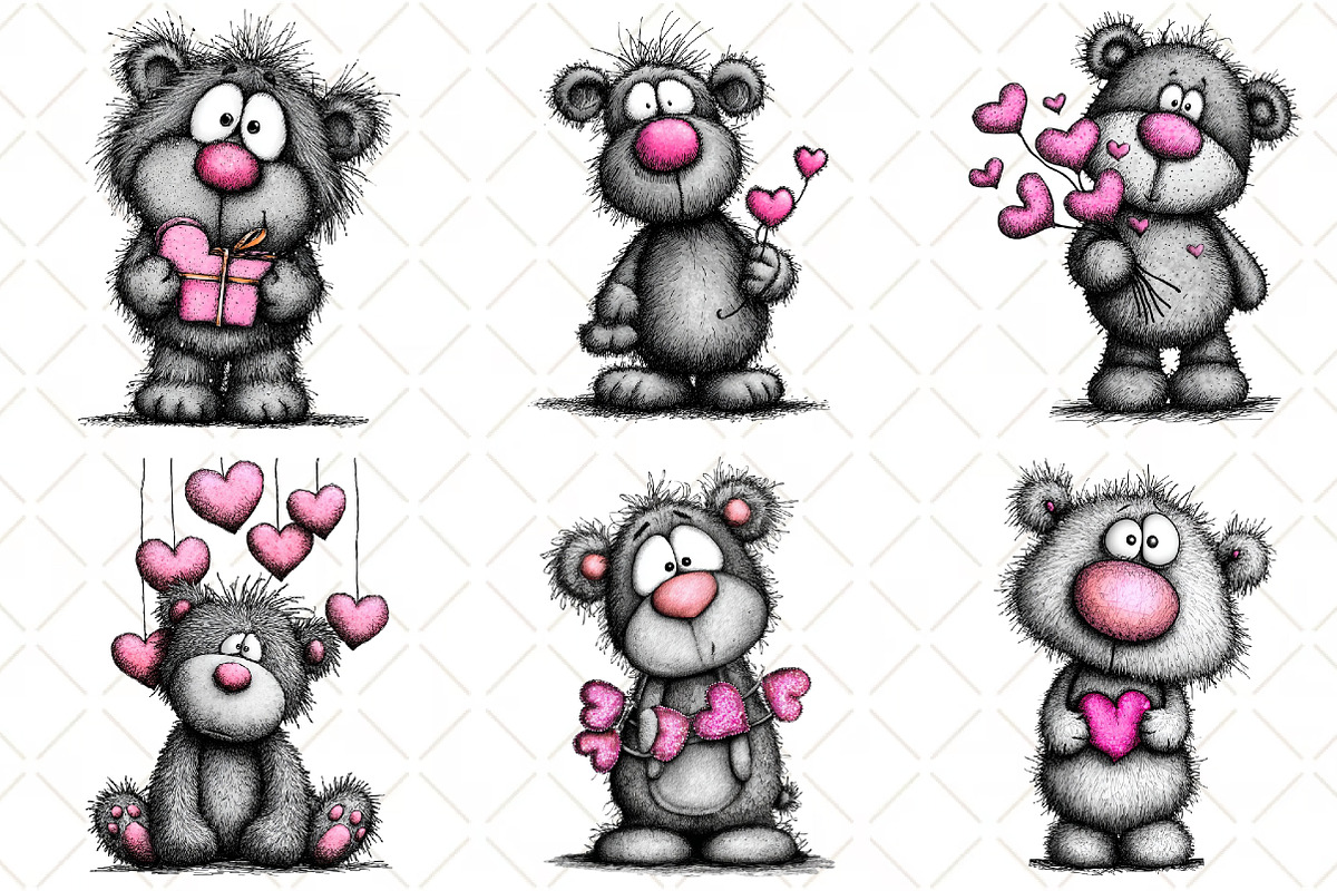Whimsical Valentine Teddy Bear Clipa, an Illustration by Black Bird Studio (Photo 4 of 6)