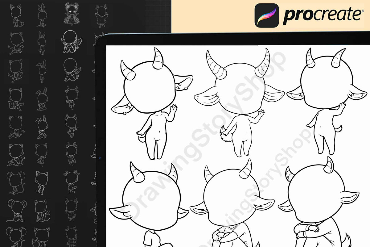Procreate Chibi Girl Animal Stamps 2, a Brush Add-On by DrawingStoryShop (Photo 5 of 6)