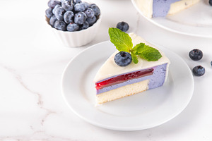 Tasty berry layered mousse tart cake with blueberries, a Food & Drink Photo by Rimma