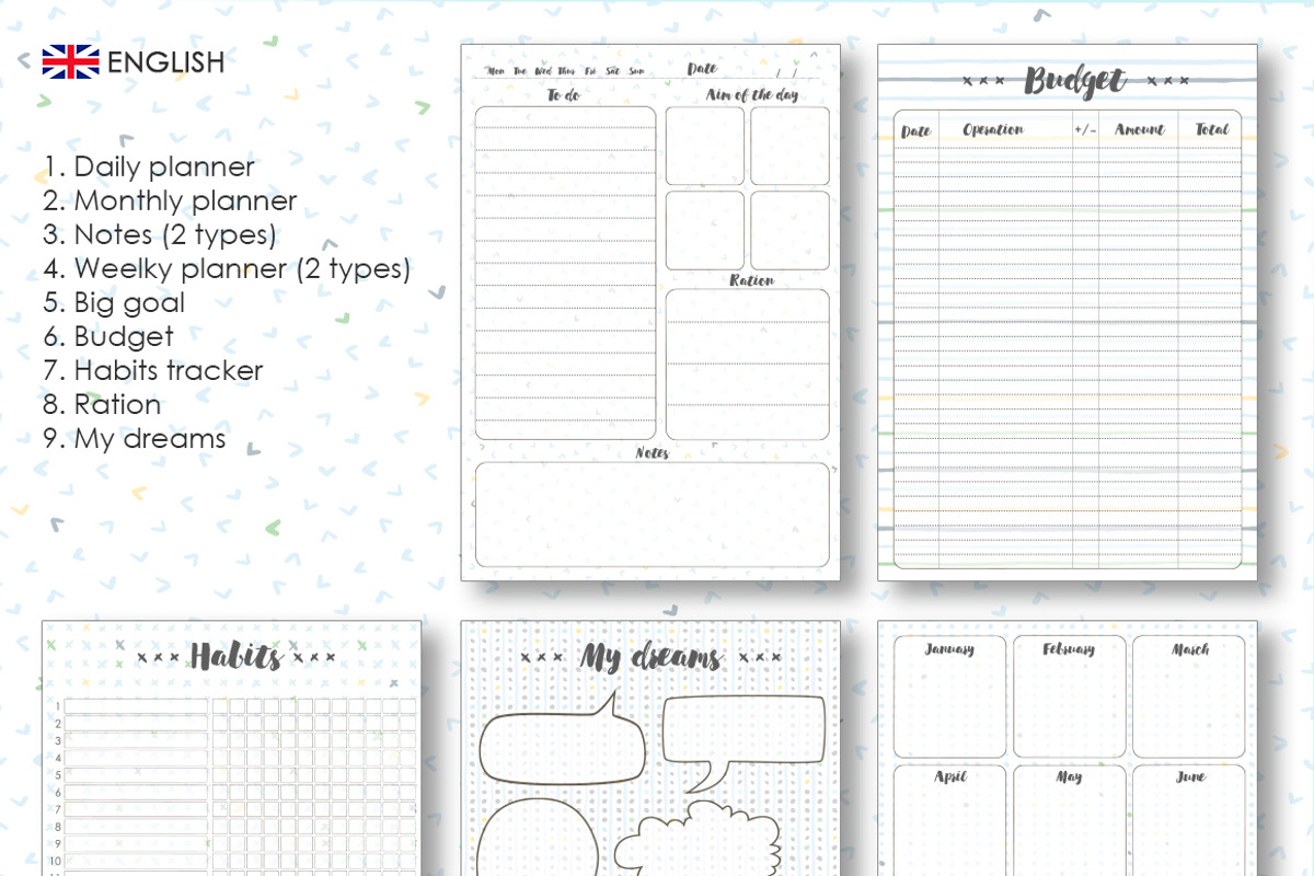 Planner kit vol.2 - 4 languages!, a Stationery Template by Lina_Lisichka (Photo 2 of 6)