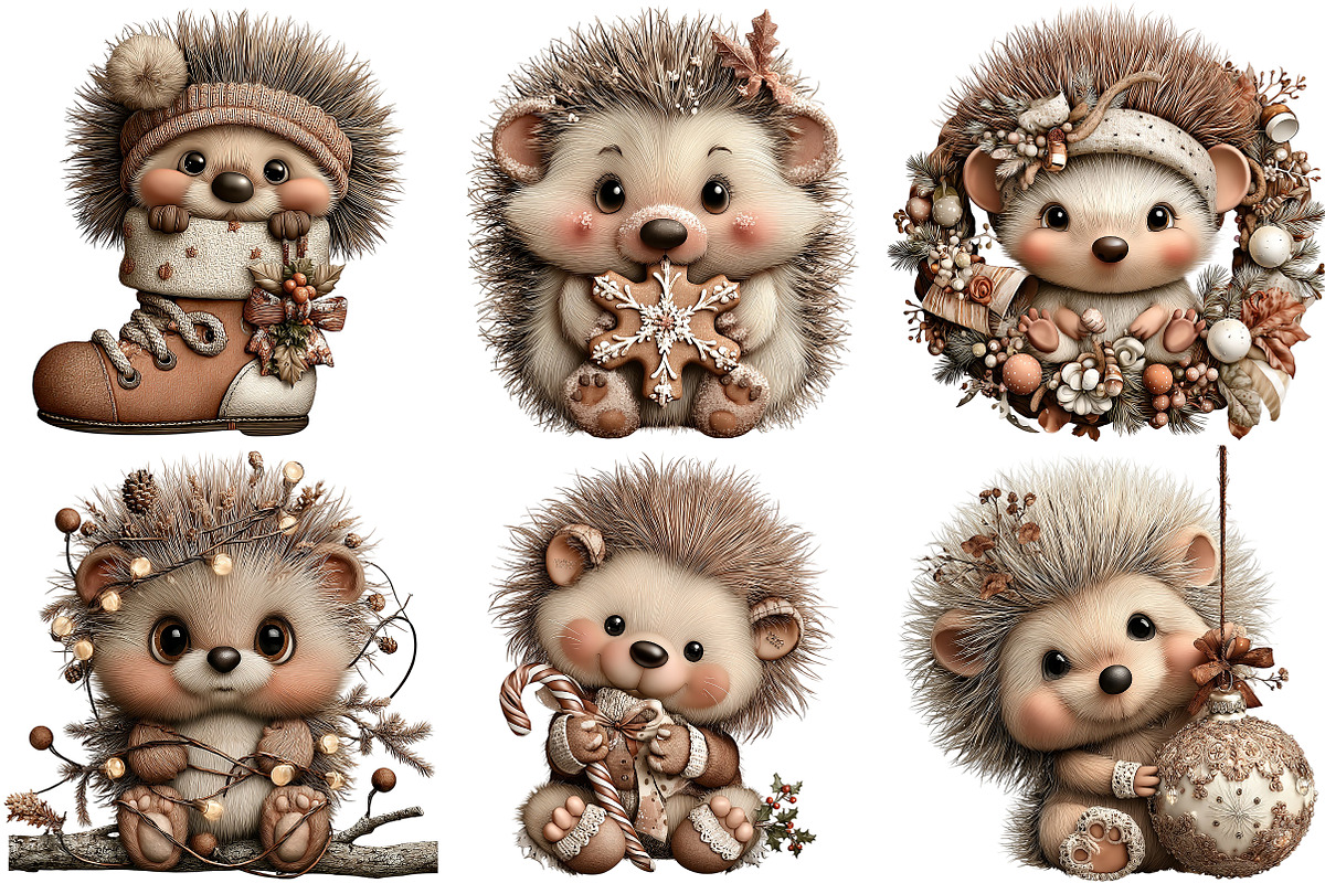 Funny Christmas Hedgehog Clipart, an Illustration by Craft Nest (Photo 4 of 9)