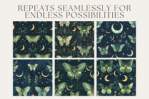 10 Moonlit Moths Seamless Patterns