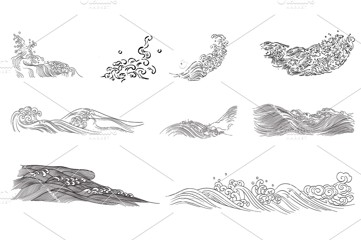 Wave elements in vintage style, an Object Graphic by marukopum (Photo 6 of 9)