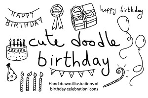 Cute doodle birthday icons