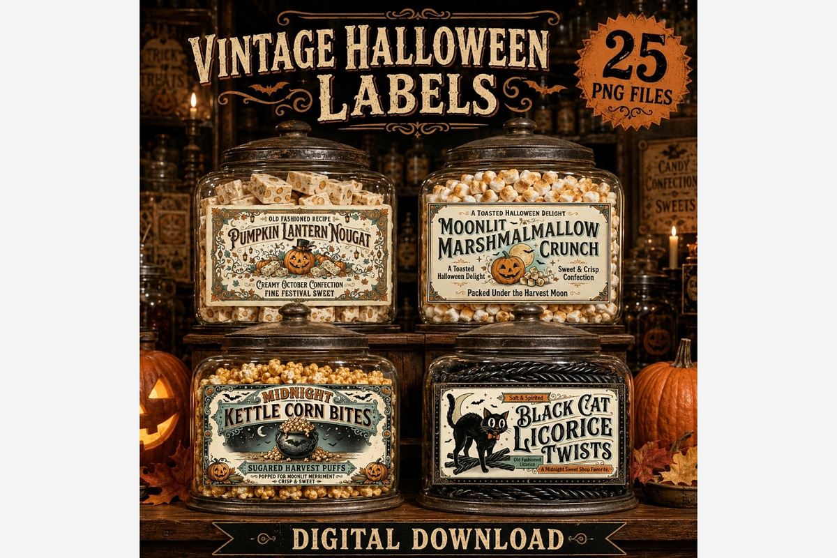 Vintage Halloween Labels PNG Bundle, a Seasonal Illustration by Tanya Kart (Photo 4 of 6)