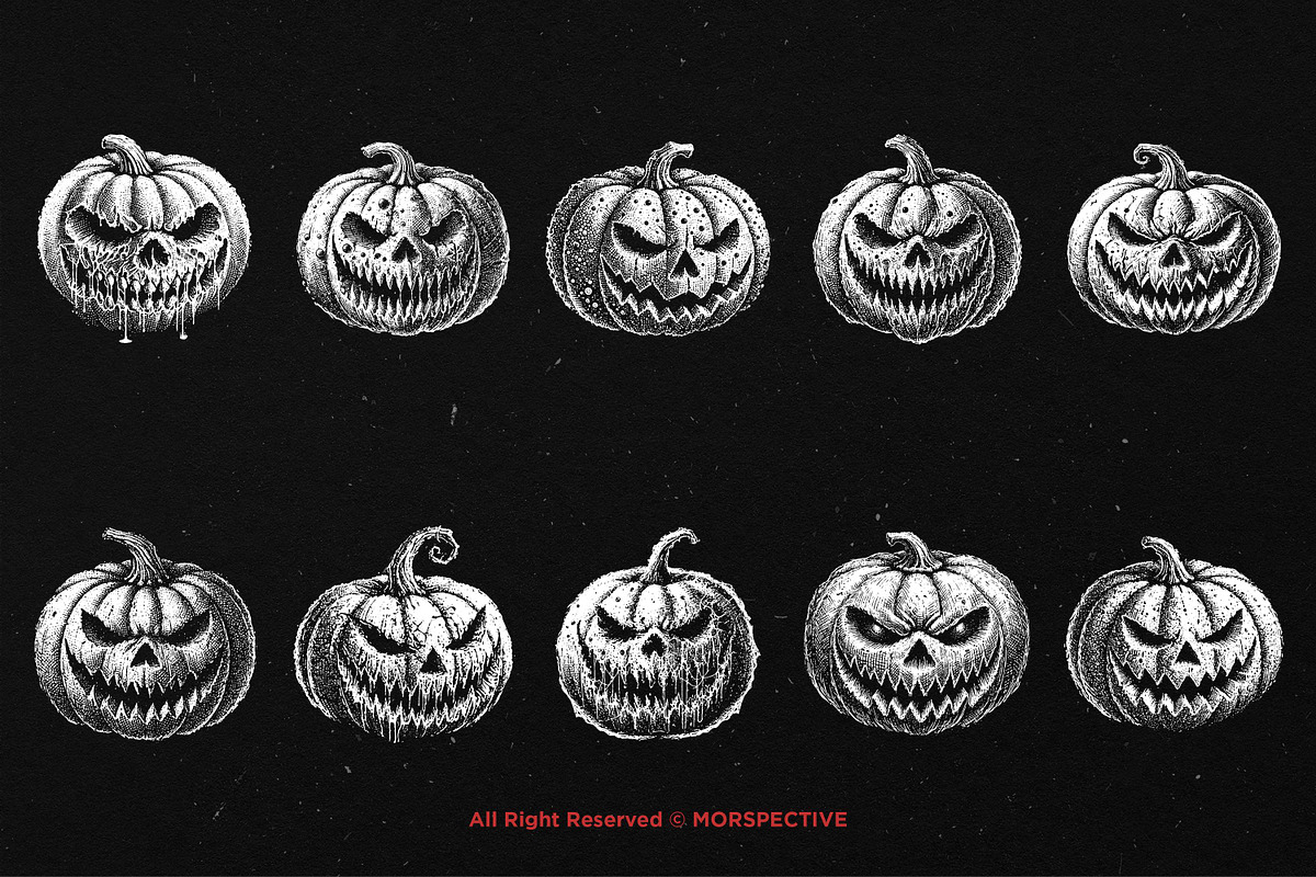 10 Bundle Dark Art Pumpkin Halloween, an Illustration by Morspective (Photo 6 of 7)
