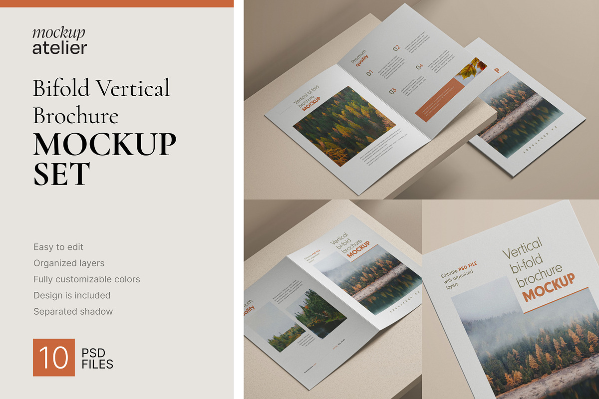 Bifold Vertical Brochure Mockup, a Print Template by mockupatelier (Photo 1 of 13)