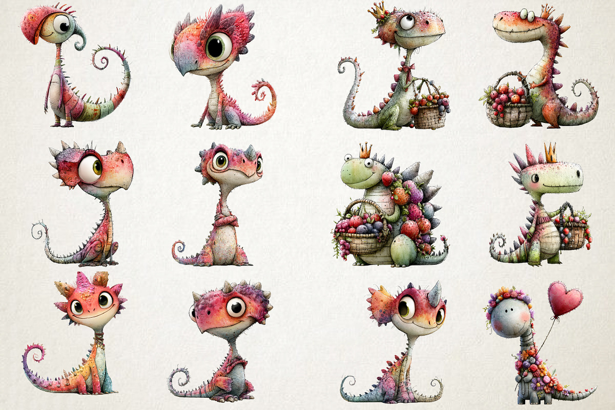 Quirky Dinosaurs PNG Clipart, an Animal Illustration by RobertsArt (Photo 3 of 7)