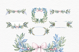 Garland Pink Bow Watercolor Clipart.