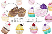 Watercolor Cupcakes Clip Art Pack, a Food Illustration by MaraquelaStudio (Thumbnail 2 of 3)
